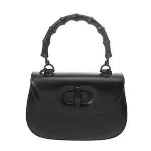 GUCCI Bamboo Top Handle Bag Black Leather Handbag